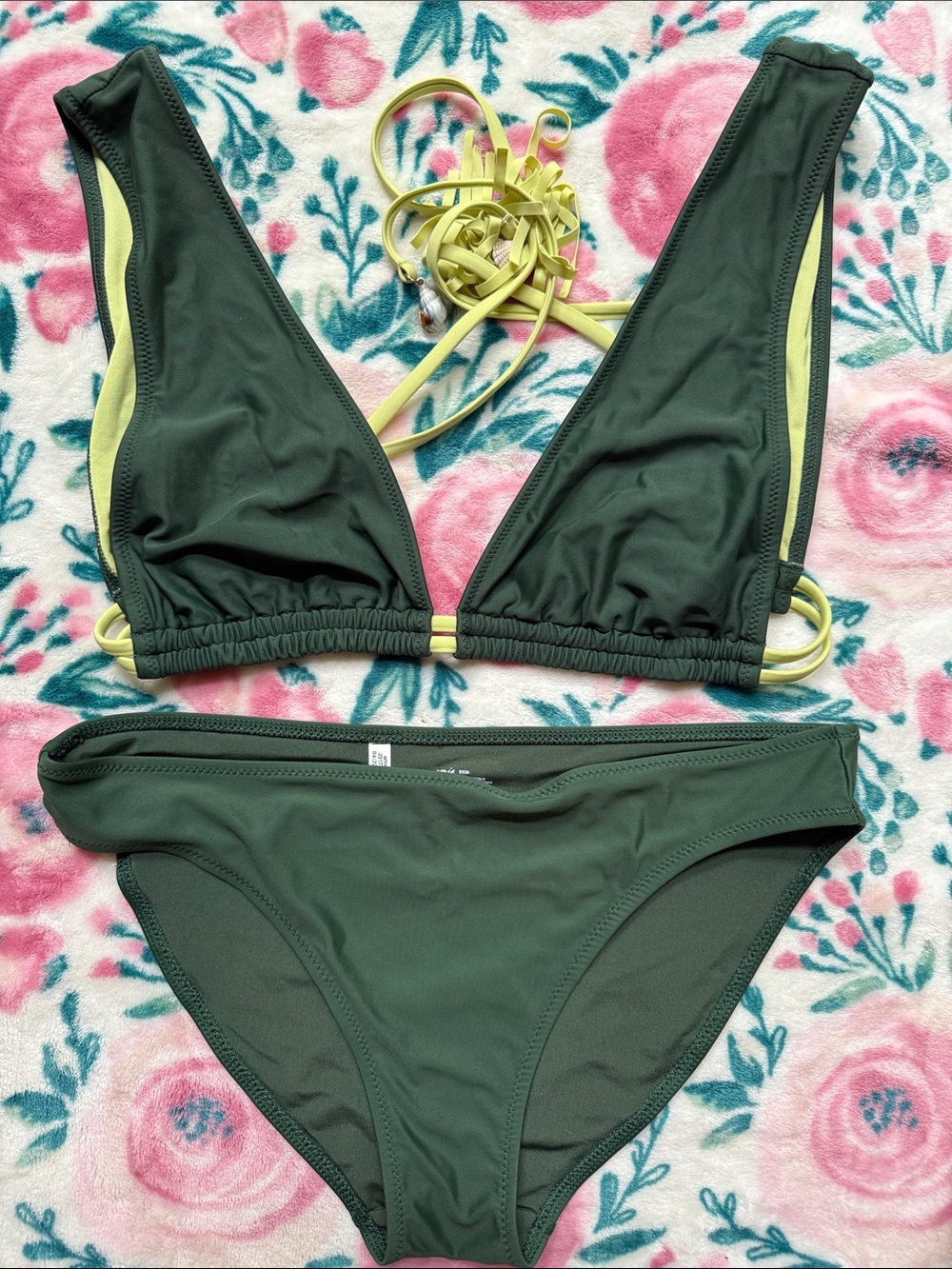 aerie Olive Green Bikini with Lemon Trim - Women Swim